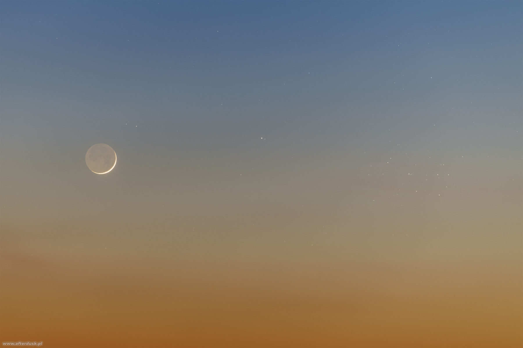 Księżyc, Merkury i Plejady 19:33UT