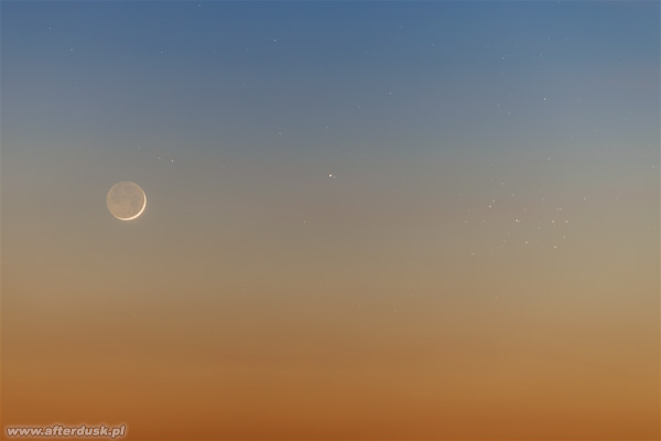 Księżyc, Merkury i Plejady 19:33UT